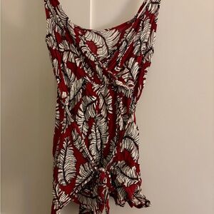 Red & White Leaf-Print Women's Romper
